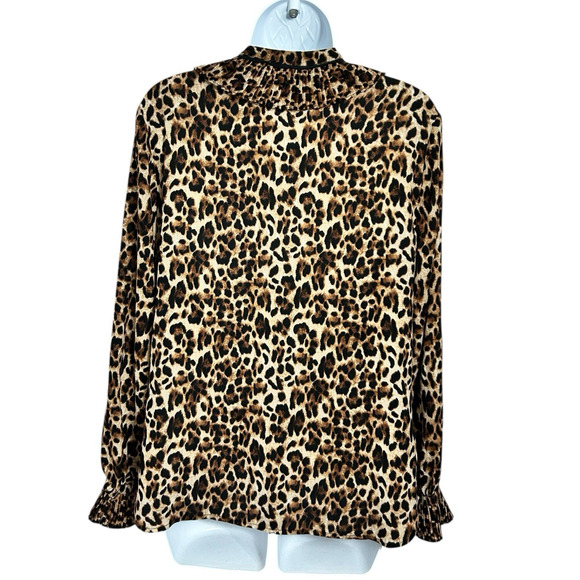 IMNYC Isaac Mizrahi Animal Print Blouse Sz S V-Neck Long-Sleeve Pleated Collar - Picture 8 of 8